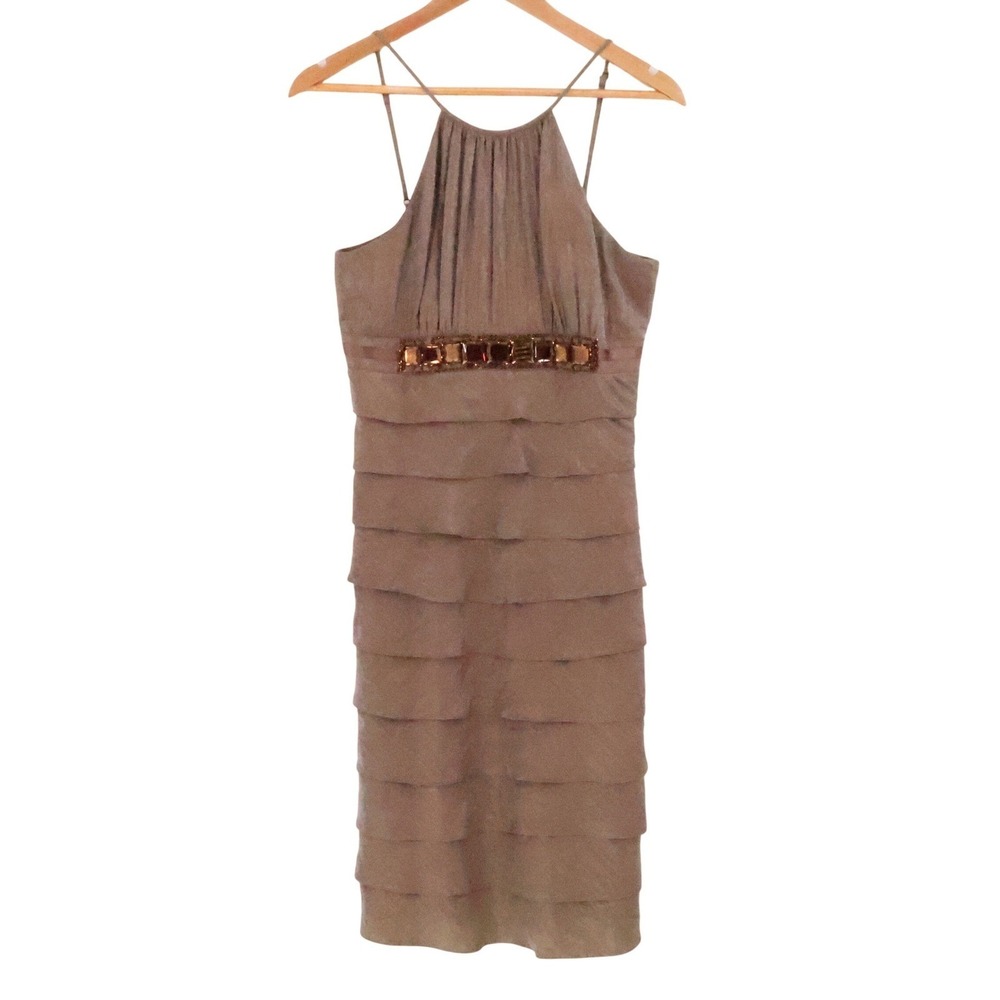 Adrianna Papell Tiered Beaded Cocktail Dress Womens Size‎ 10 Bronze Holiday Hoco